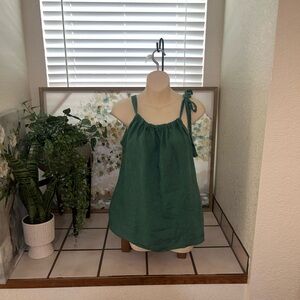 Bellambra 100% Linen Women's Gathered Neckline Sleeveless Blouse In Forest Green